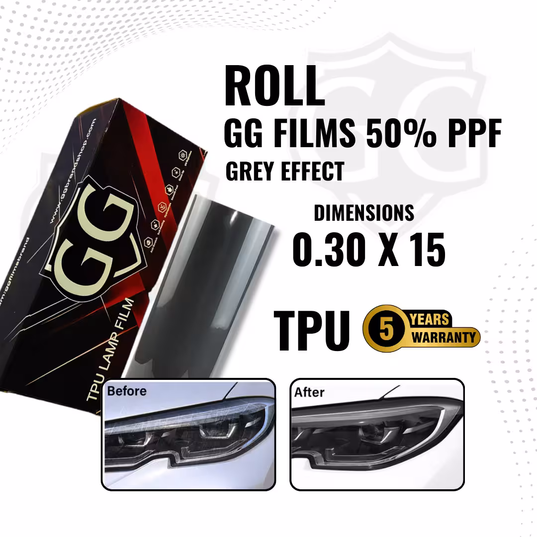 Цяла ролка GG Films 50% TPU PPF за фарове и стопове, сив оттенък 1,52 х 15